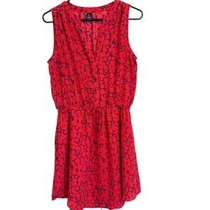 2/$30 GAP - Red & Purple Floral Sleeveless Mini Dress Size M Tie Waist & Pockets